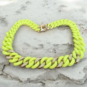 Yellow Chunky Acrylic Chain Necklace with Gold/Beige Enamel Compliments